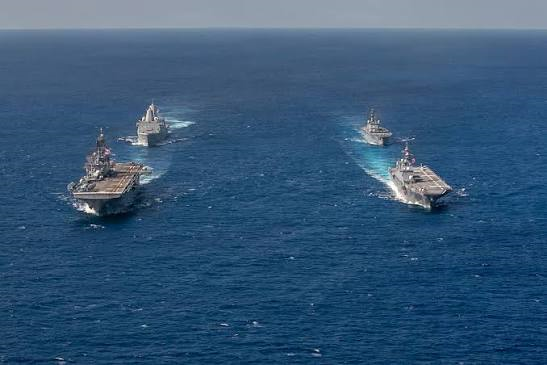 Two warships underway at sea